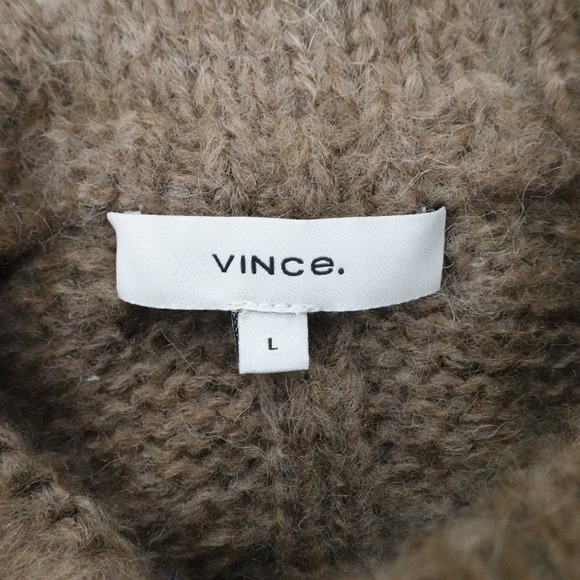 Vince Sweater Womens Large Brown Alpaca Cable Knit Mock Neck Cozy Luxe - Picture 4 of 12